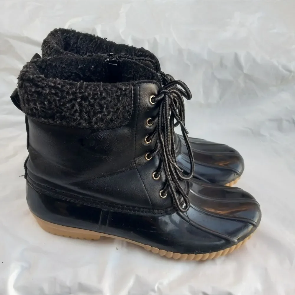 Nature Breeze Womens Winter Boots Mid Calf Water Proof Faux Fur Black Size 8